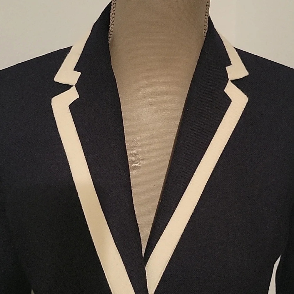 J Crew Wool Women's Navy and Cream Macking Blazer - Picture 2 of 5